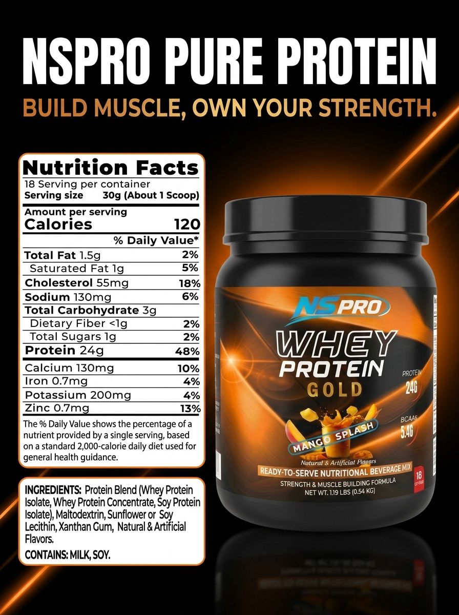 NSPRO WHEY PROTEIN GOLD – MANGO SPLASH | 24g Protein | view 2